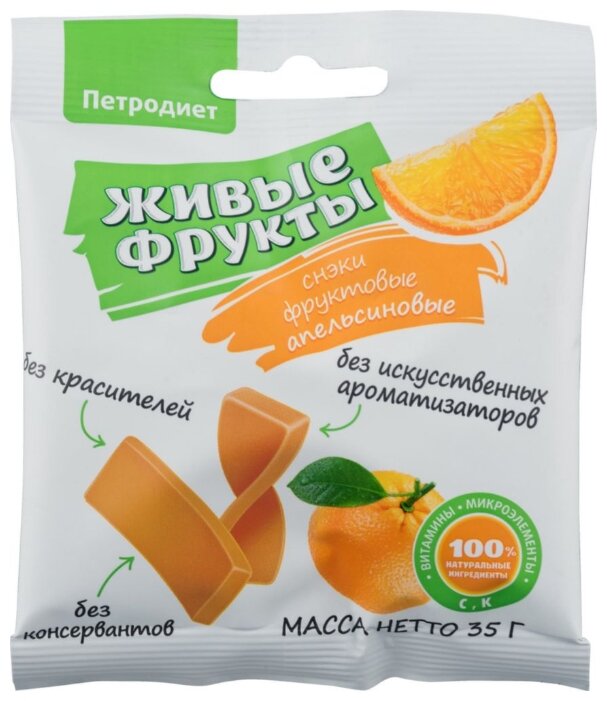 Снэки фруктовые Петродиет Живые фрукты апельсиновые 35 г (фото modal 1)