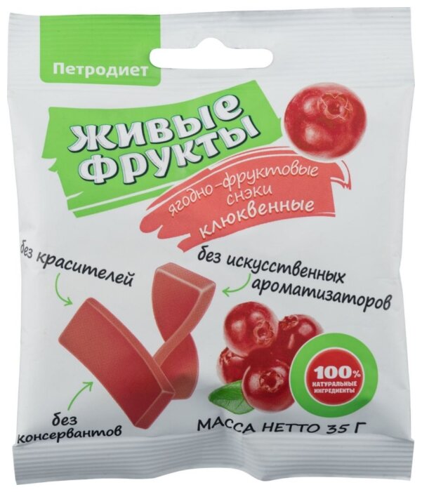 Снэки ягодно-фруктовые Петродиет Живые фрукты клюквенные 35 г (фото modal 1)