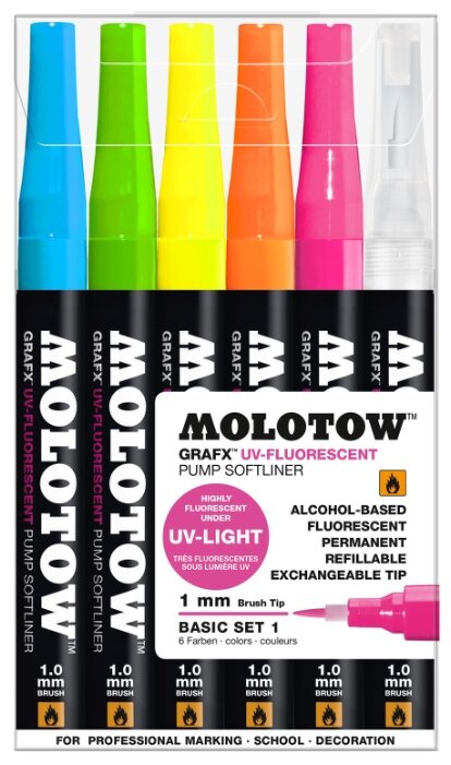 Molotow Набор маркеров Grafx UV-Fluorescent Basic set 1, 6 шт. (200471) (фото modal 1)