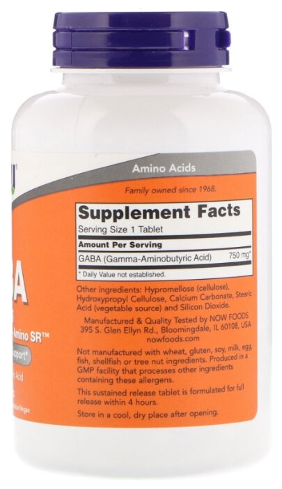 Аминокислота NOW GABA 750 mg (120 таблеток) (фото modal 2)