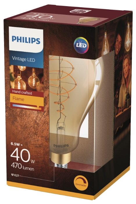 Лампа светодиодная Philips Vintage LED груша, E27, 6.5Вт (фото modal 1)