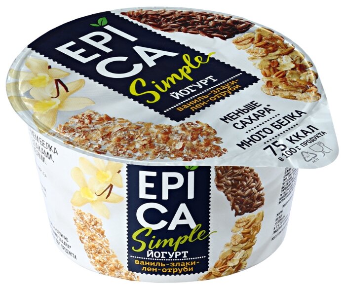 Йогурт EPICA Simple Ваниль - злаки - лен - отруби 1.7%, 130 г (фото modal 1)