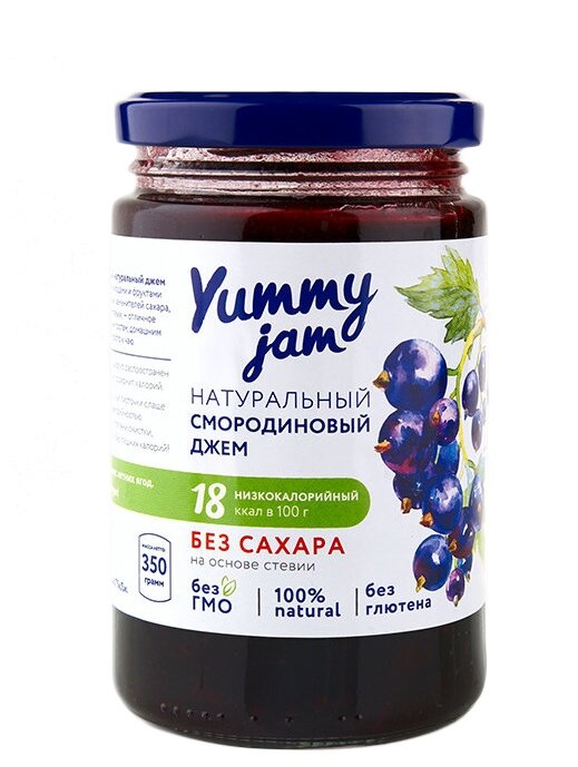 Джем Yummy jam натуральный смородиновый без сахара, банка 350 г (фото modal 1)