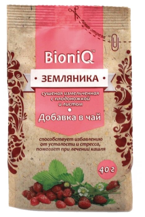 Земляника BioniQ сушеная измельченная с плодоножкой и листом, 40 г (фото modal 1)