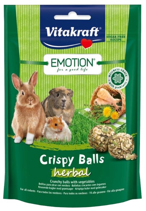 Лакомство для кроликов, грызунов Vitakraft Emotion Crispy Balls травы (фото modal 1)