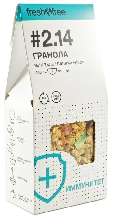 Гранола fresh & free хлопья Миндаль + папайя + киви, коробка (фото modal 1)
