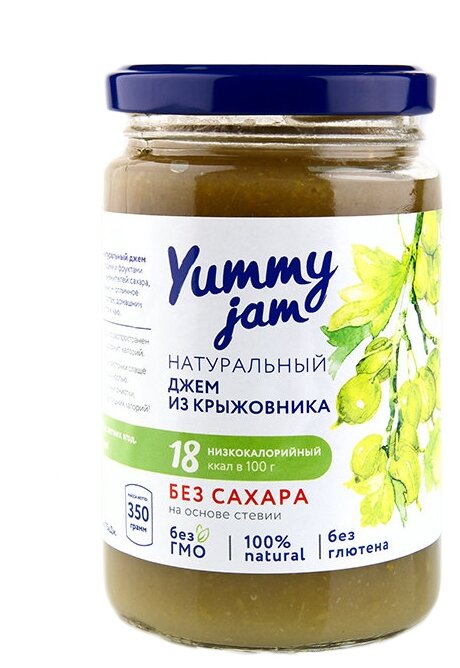Джем Yummy jam натуральный из крыжовника без сахара, банка 350 г (фото modal 1)