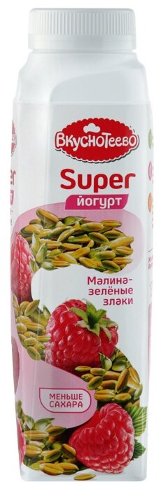 Питьевой йогурт Вкуснотеево Super Малина-зеленые злаки 1.3%, 320 г (фото modal 1)