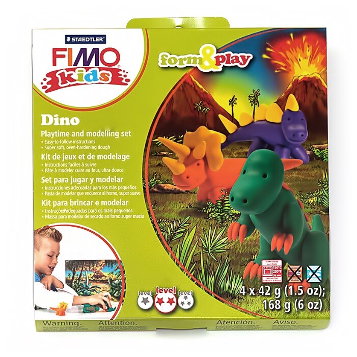 Полимерная глина FIMO kids form&play Детский набор Дино (8034 07 LZ) (фото modal 1)