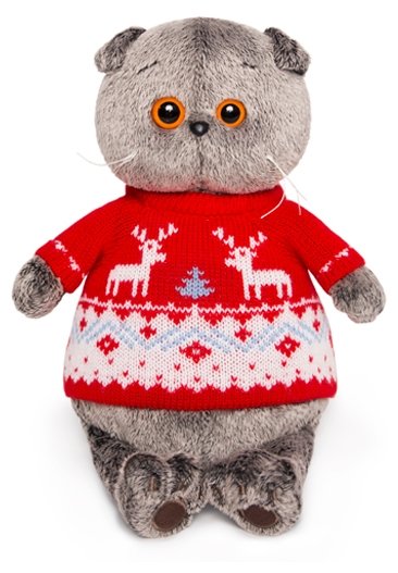 Мягкая игрушка Basik&Co Кот Басик в свитере с оленями 19 см (фото modal 1)
