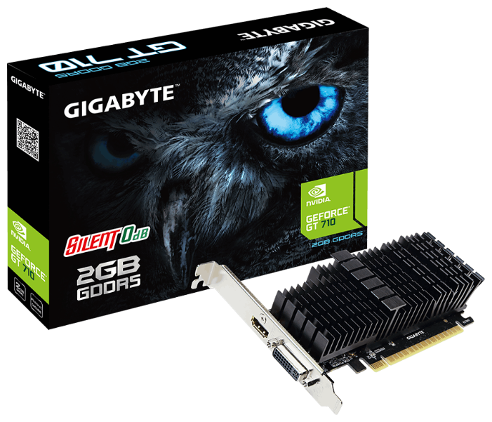 Видеокарта GIGABYTE GeForce GT 710 954Mhz PCI-E 2.0 2048Mb 5010Mhz 64 bit DVI HDMI HDCP Silent (фото modal 4)