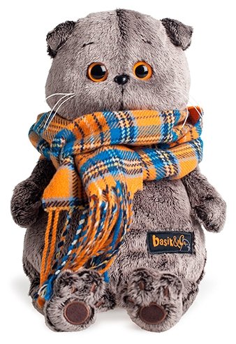 Мягкая игрушка Basik&Co Кот Басик в оранжевом клетчатом шарфе 30 см (фото modal 1)