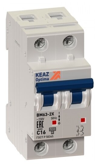 Автоматический выключатель КЭАЗ OptiDIN BM63-2NL8-УХЛ3 (фото modal 1)