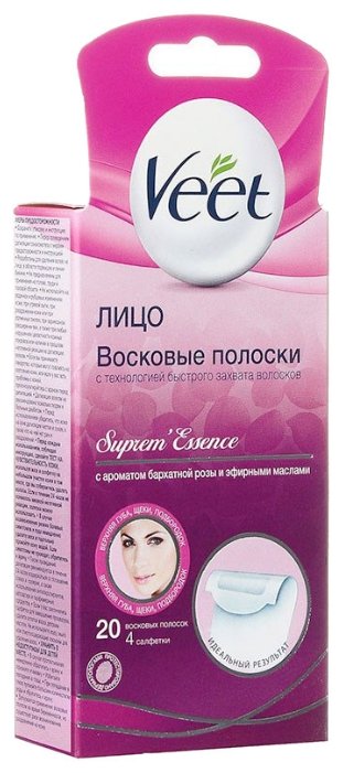 Veet Восковые полоски Suprem'Essence с ароматом бархатной розы и эфирными маслами для лица (фото modal 1)