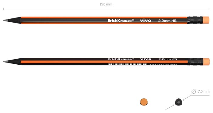 ErichKrause Набор чернографитных трехгранных карандашей с ластиком VIVO HB 12 шт (45622) (фото modal 5)