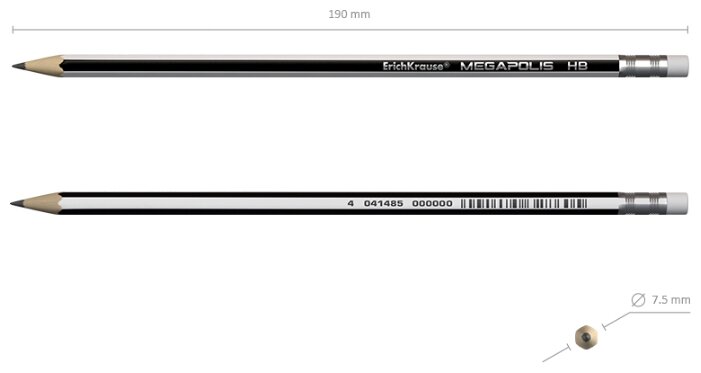 ErichKrause Набор чернографитных шестигранных карандашей с ластиком Megapolis HB 12 шт (32860) (фото modal 4)