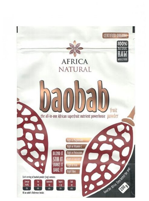 Africa Natural Плоды баобаба, порошок, пластиковый пакет 200 г (фото modal 1)