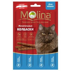 Лакомство для кошек Molina Жевательные колбаски Лосось и форель (фото modal nav 1)