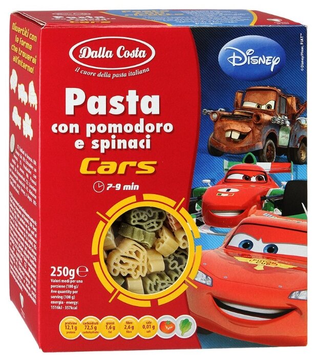 Макаронные изделия Dalla Costa Disney Cars с томатами и шпинатом (фото modal 1)