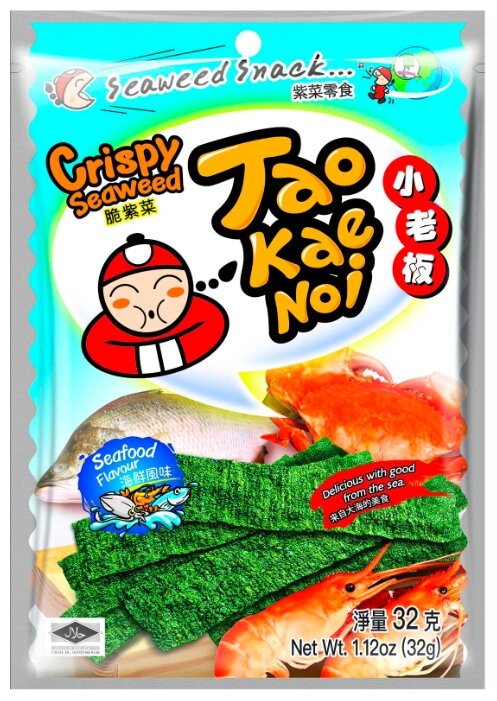 Снэк из морских водорослей Tao Kae Noi со вкусом морепродуктов 32 г (фото modal 1)