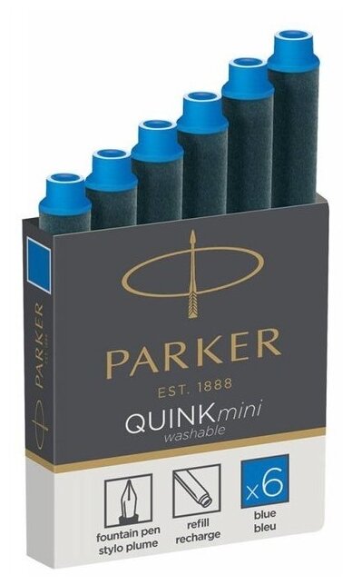 Картридж для перьевой ручки PARKER Quink Z17 Mini Washable (6 шт.) (фото modal 1)