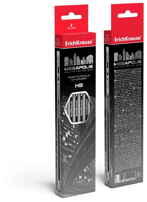 ErichKrause Набор чернографитных шестигранных карандашей с ластиком Megapolis HB 12 шт (32860) (фото modal 3)