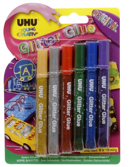 UHU Клеящие блестки для декорирования Young Creativ Glitter Glue Original (6 шт.) (фото modal 1)