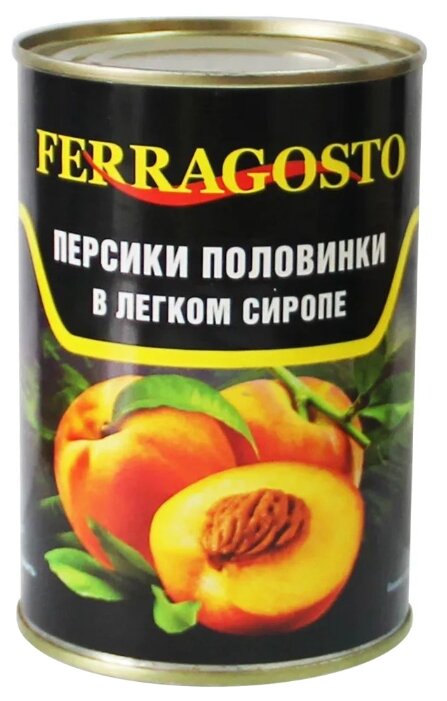 Консервированные персики Ferragosto половинки в лёгком сиропе, жестяная банка 425 г (фото modal 1)
