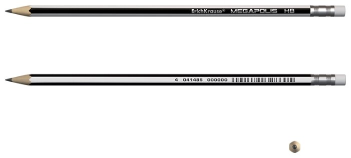 ErichKrause Набор чернографитных шестигранных карандашей с ластиком Megapolis HB 12 шт (32860) (фото modal 2)