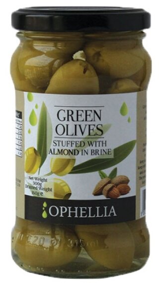 Ophellia Зеленые оливки фаршированные миндалем, стеклянная банка 315 мл (фото modal 1)