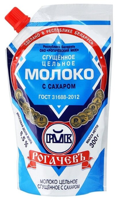 Сгущенное молоко Рогачевский молочноконсервный комбинат цельное с сахаром 8.5%, 300 г (фото modal 1)