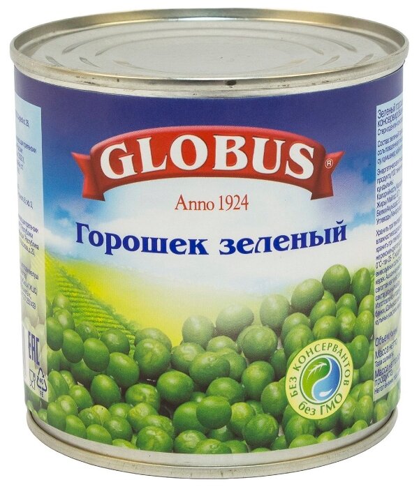 Горошек зеленый Globus нежный, жестяная банка 400 г (фото modal 1)
