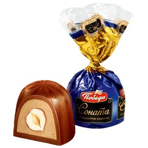 Конфеты Победа вкуса Соната с лесным орехом и ореховым кремом, коробка (фото modal nav 2)
