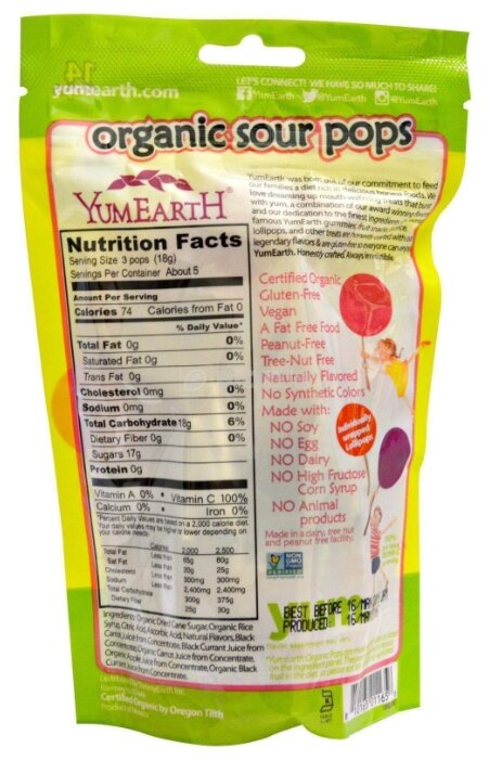 Леденцы на палочке YumEarth Organic Sour Lollipops ассорти 85 г (фото modal 2)