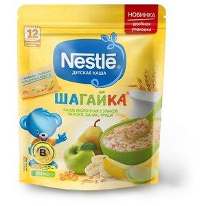 Каша Nestlé молочная Шагайка 5 злаков с кусочками яблока, банана и грушей (с 12 месяцев) 200 г дойпак (фото modal nav 1)