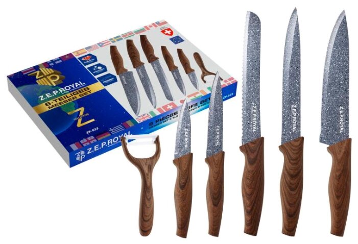 Набор Z.E.P. ROYAL 5 ножей и овощечистка ZP-522 (фото modal 1)
