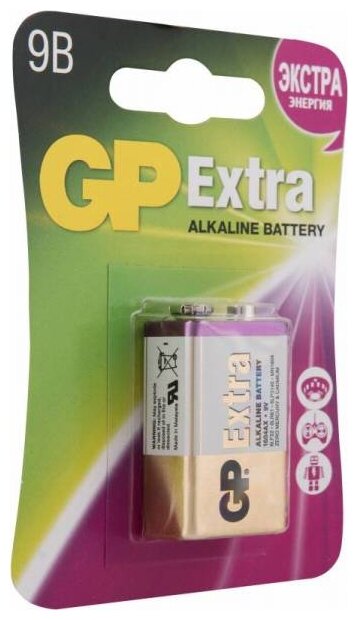 Батарейка GP Extra Alkaline 9V Крона (фото modal 1)