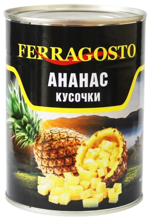 Консервированные ананасы Ferragosto кусочки, жестяная банка 565 г (фото modal 1)