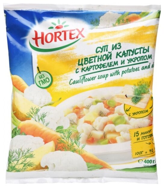 HORTEX Замороженная овощная смесь Суп из цветной капусты с картофелем и укропом 400 г (фото modal 1)