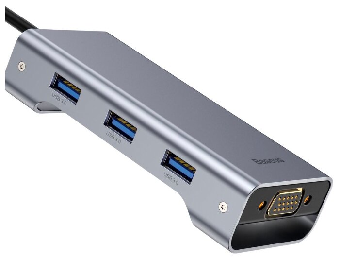 USB-концентратор Baseus Multi-functional HUB Type-C - 3xUSB/HDMI/Type-C/VGA (CATXF-A0G), разъемов: 4 (фото modal 4)