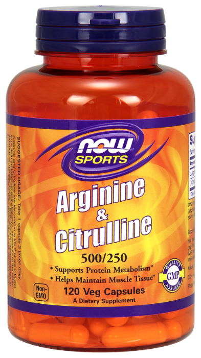 Аминокислота NOW Arginine 500 mg & Citrulline 250 mg (120 капсул) (фото modal 1)