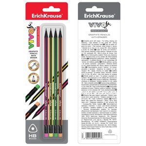 ErichKrause Набор чернографитных трехгранных карандашей с ластиком Vivo 4 шт (45624) (фото modal nav 4)