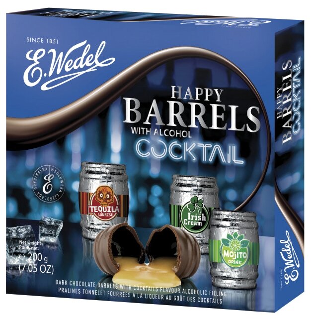Набор конфет E.Wedel Happy Barrels with alcohol cocktail, темный шоколад, 200г (фото modal 1)