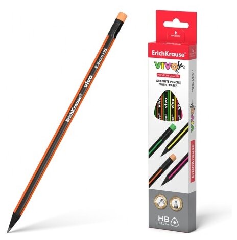 ErichKrause Набор чернографитных трехгранных карандашей с ластиком VIVO HB 12 шт (45622) (фото modal 1)