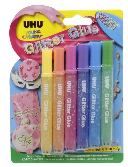 UHU Клеящие блестки для декорирования Young Creativ Glitter Glue Shiny (6 шт.) (фото modal 1)