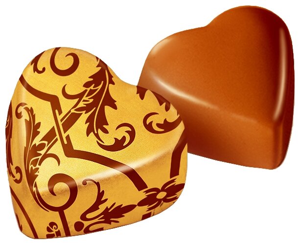 Конфеты Победа вкуса Сердечки с ореховым кремом золотые, коробка (фото modal 1)