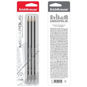 ErichKrause Набор чернографитных трехгранных карандашей с ластиком Megapolis 3 шт (43581) (фото modal nav 3)