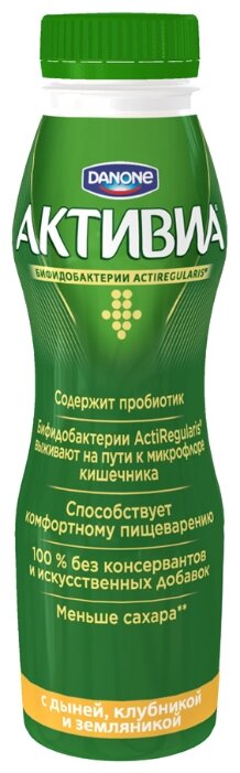 Питьевой йогурт Активиа дыня, клубника, земляника 2%, 290 г (фото modal 2)