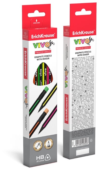 ErichKrause Набор чернографитных трехгранных карандашей с ластиком VIVO HB 12 шт (45622) (фото modal 4)