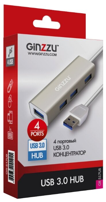 USB-концентратор Ginzzu GR-517UB, разъемов: 4 (фото modal 2)